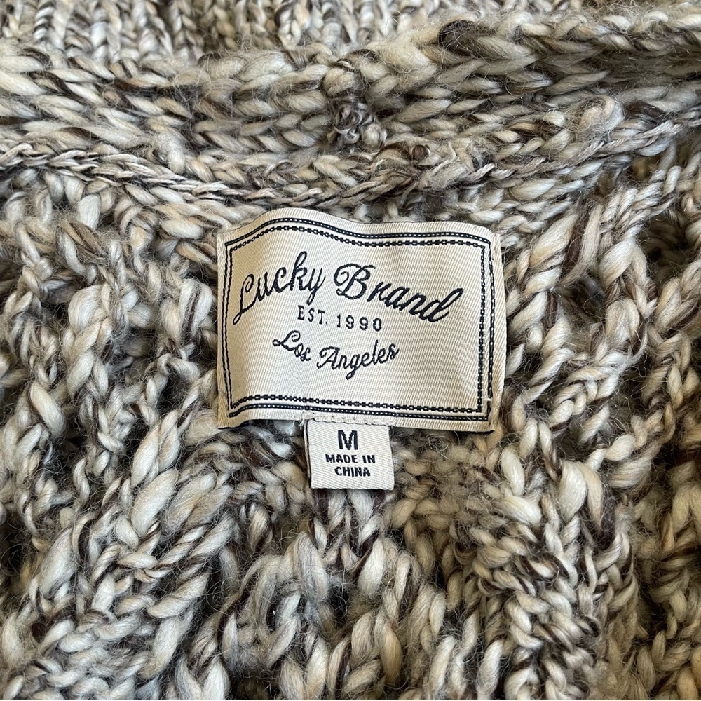 Lucky Brand Beige Wool Blend Woven Long Open Shawl Front Open Cardigan Sweater M - Picture 5 of 7
